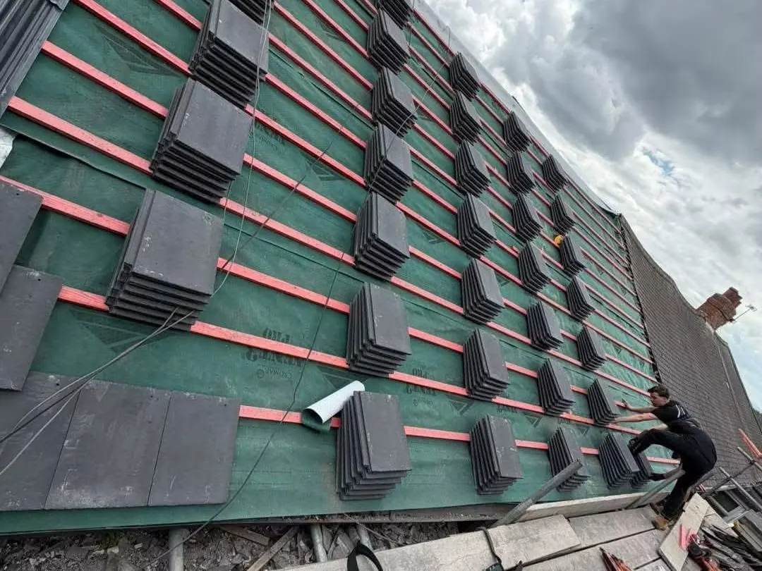 New roof tiles being laid on fresh battens and membrane by All Fix Roofing