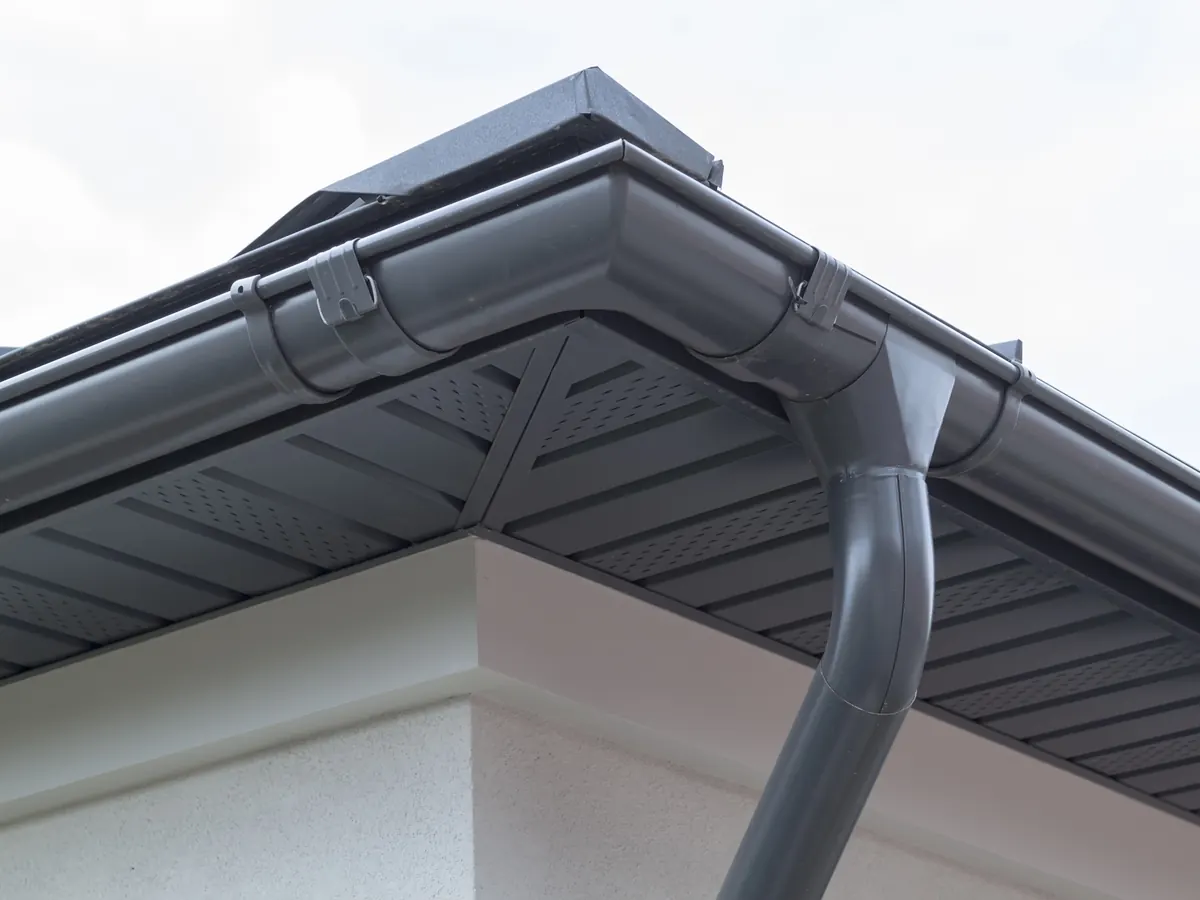 Close view of guttering work in progress